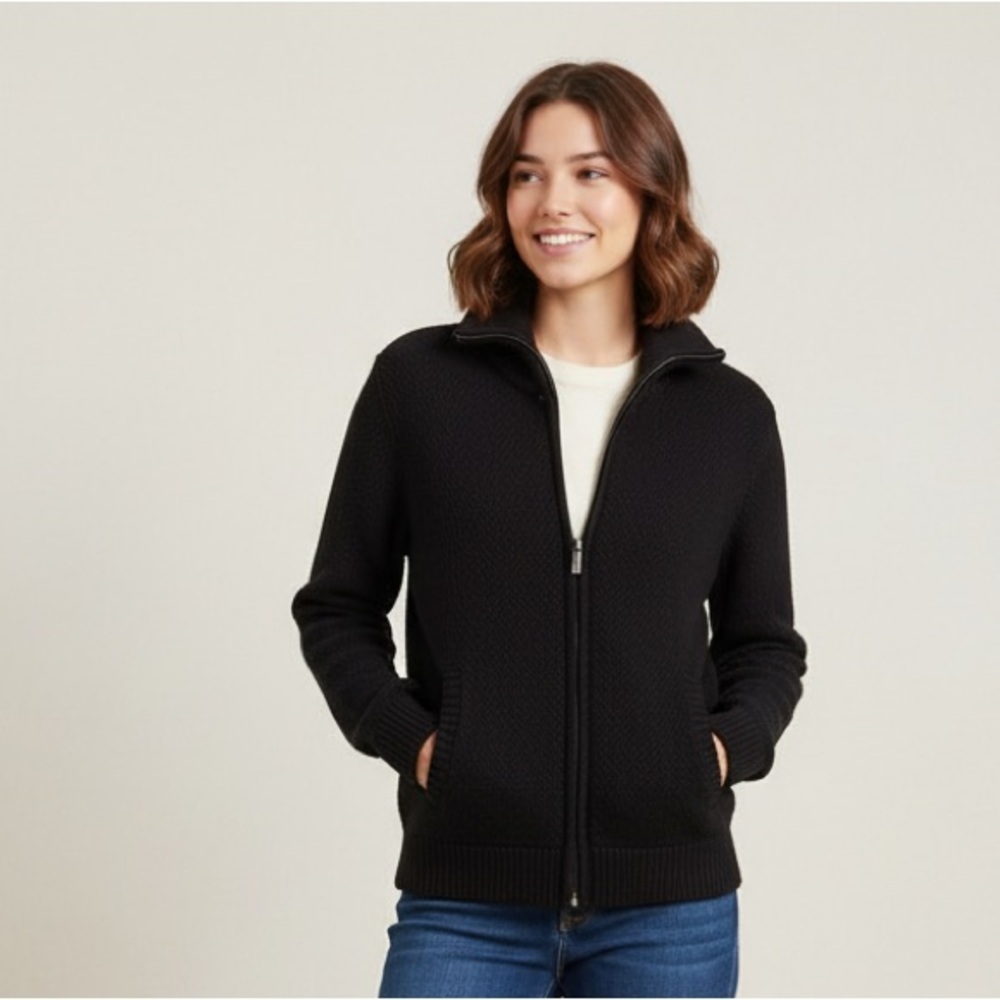 Armani Collezioni Sz M Knit Black Full Zipped Sweater Cardigan